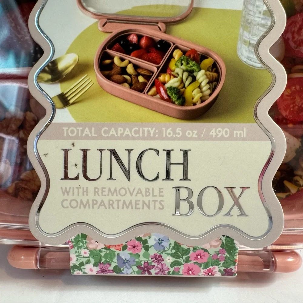 Gourmet Kitchen Pink Lunch Box with Removable Compartments and Airtight Lid
